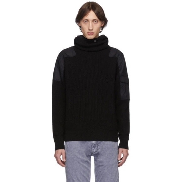 rag & bone Andrew Military Hoodie Black Merino Wool Size M - Picture 2 of 9